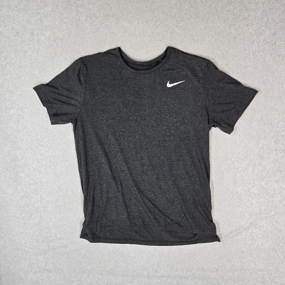 Nike Men Shirt L Dark Gray Logo Dri-Fit Activewear Short Sleeve Fitted